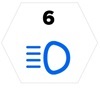 Sekskant med tallet 6 og symbol for nærlys i blått.
