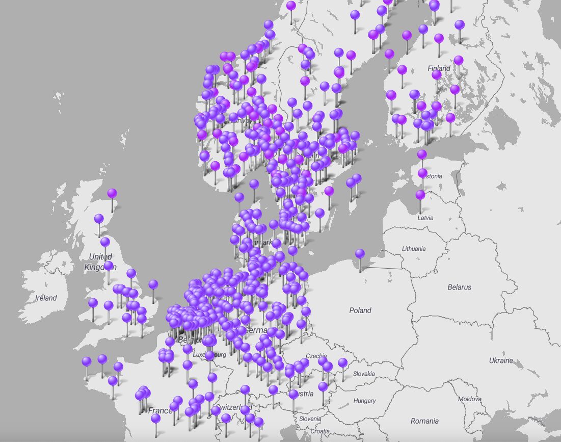 Kart over ladestasjoner