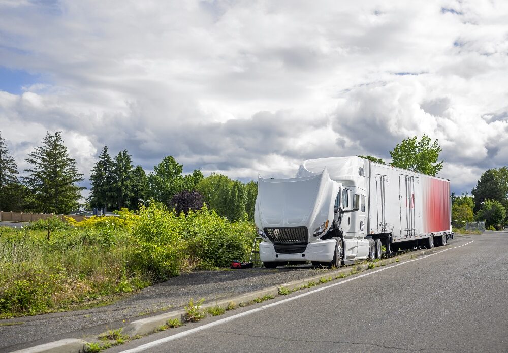 Trailer trenger MECA Tungbil veihjelp etter motorstopp langs veien